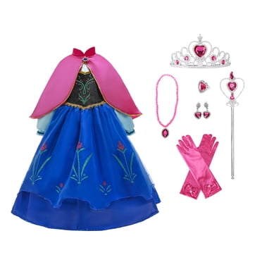 KAWELL Halloween Princess Anna Costume Girls Dress With Cape Birthday Cosplay Dress Up With Accessories