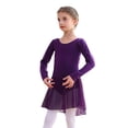 thumbnail image 2 of Robes Filles Manches Longues Robe de Ballet Unie Danse pour Enfants Filles Justaucorps Tutu Tenue Performance Pratique Robe Douce Extensible Robe Ado Fille Violet Foncé 2 Ans-3 Ans, 2 of 6