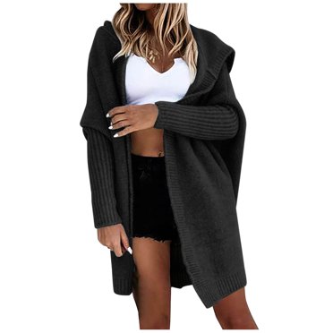 Pisexur Shacket Jacket Women Fashion Long Sleeve Solid Hooded Knit Cardigan Long Sweater Coat Pocketed Shirts Fall Jacket Shackets