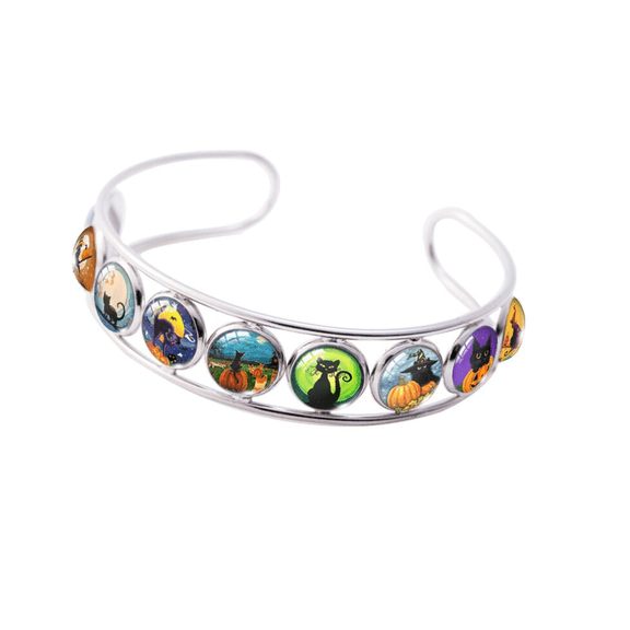 Don’t Ask Women’s Silvertone Halloween Cats Button Cuff Bracelet