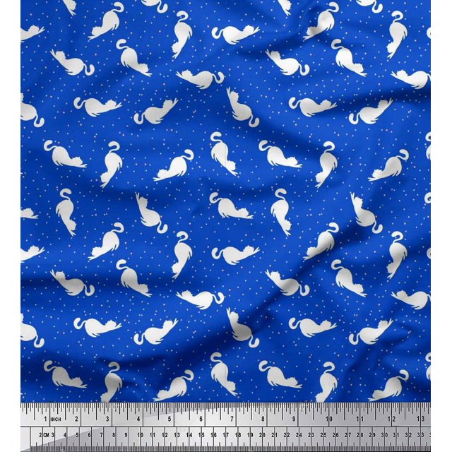 Soimoi Tissu Poly Georgette Imprimé Floral & Chat au Mètre 42 Pouces de Large