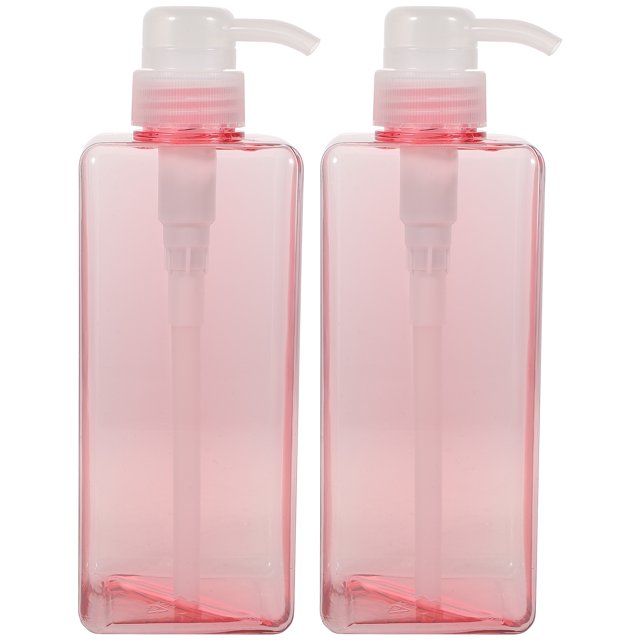 KAKOWELY 2PCS 650ML Four-square Emulsion Bottle Body Wash Shampoo Pump Bottle Portable Refillable Hand Soap Dispenser Bottle Large Capacity Lotion Bottle for Home Hotel Use(Pink),2.64"X2.64"X7.87"