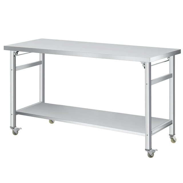 BeesClover Table de Travail Pliable en Acier Inoxydable Robuste de 920 lb, Certifiée NSF, Tablette Ajustable, pour Restaurant, Garage, Patio Ou Traiteur