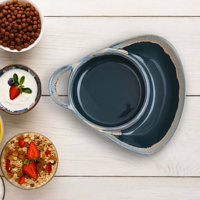 Horivan 2 Counts Ceramic Chip and Dip Bowl Divided Serving Dish with Handle Microwave Safe Cereal Soup Salad Bowl for Parties Snack Appetizer Plates Home Kitchen Dining Essentials Dip Tray