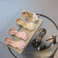 thumbnail image 5 of Girls Heels Princess Shoes Rhinestone Lace Bowknot Sparkling Closed Toe Heels Ankle Strap Pendant Dance Wedding Party Spring Summer Dress Pump Shoes Gold, 5 of 5