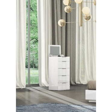 K-Living Harvey Chest for Adults with Built-in Mirror and Jewellery Storage – Gloss White & Grey Finish – Modern Bedroom Decor Style