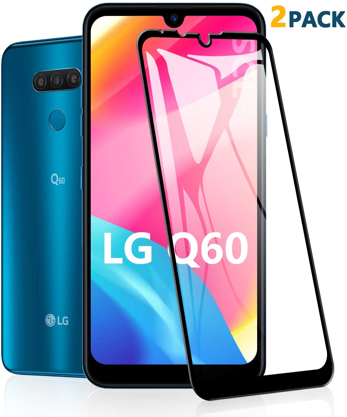 LG Q60 Screen Protector, SCL 9H Tempered Glass Screen Protector for LG Q60 (2-Pack), 2.5D Rounded Edge Glass Film,