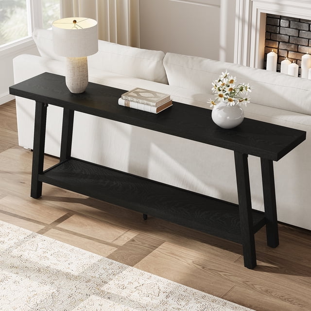 Table Console Extra Longue pour Salon - Moderne Noire à 2 Niveaux pour Entrée Ou Canapé - Meuble d'Appoint Rectangulaire - Conception Robuste - 70,87 Pouces - Couleur : Noir