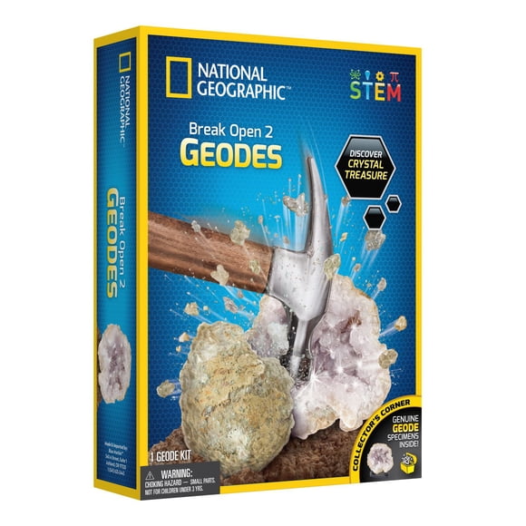 National Geographic Break Open 2 Geodes Kit, STEM Series, Unisex Ages 8 and up