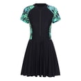 thumbnail image 1 of iefiel Femme Grande Taille Maillot de Bain une Pièce Manches Courtes Maillot Dermoprotecteur Robe de Natation Modeste Plage Maillot de Bain Feuilles Noires 5TG, 1 of 7