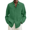 thumbnail image 1 of Chemises pour Hommes Été Coton Lin Uni Ample Col Rabattu Manches Longues Haut Vert TG, 1 of 5
