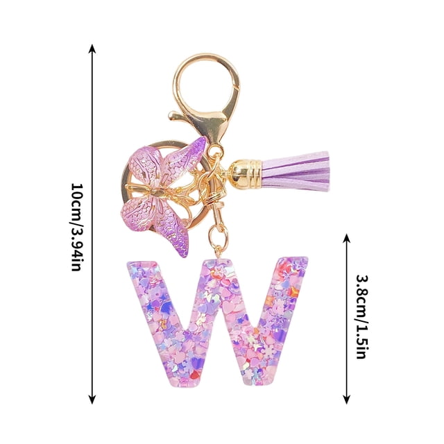 TopLLC Tools&Home Improvement Initial Letter Keychains For Women Tassel Purple Cute Car Keychain For Wallet Backpack Bag A chopper