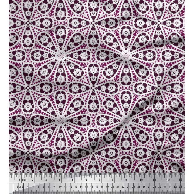 Soimoi Satin Silk Fabric Floral Block Print Fabric by the Yard 42 Inch Wide