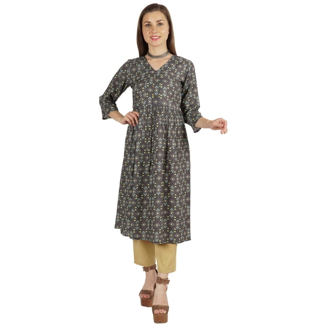 Moomaya Kurti Ligne A en Rayonne à Manches 3/4 Tunique Imprimée en Rayonne Robe Kurta Ethnique pour Femmes