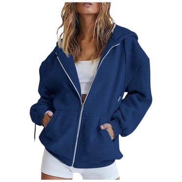 2025 Women's Hoodies & Sweatshirts Womens Casual Solid Long Zip Up Hoodie Dress Sleeve Zipper Hooded Coat Air Sweatshirt Men Pocket