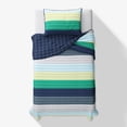 thumbnail image 3 of Mainstays Kids Reversible Green Stripe Stitch Quilt Set, 2 Pieces, Twin, 3 of 6
