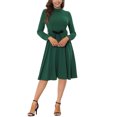 thumbnail image 4 of INSPIRE CHIC Robe Midi en Tricot pour Femme, Élégante, Col Montant, Manches Longues, Taille à Nouer, pour le Travail, m Vert, 4 of 7