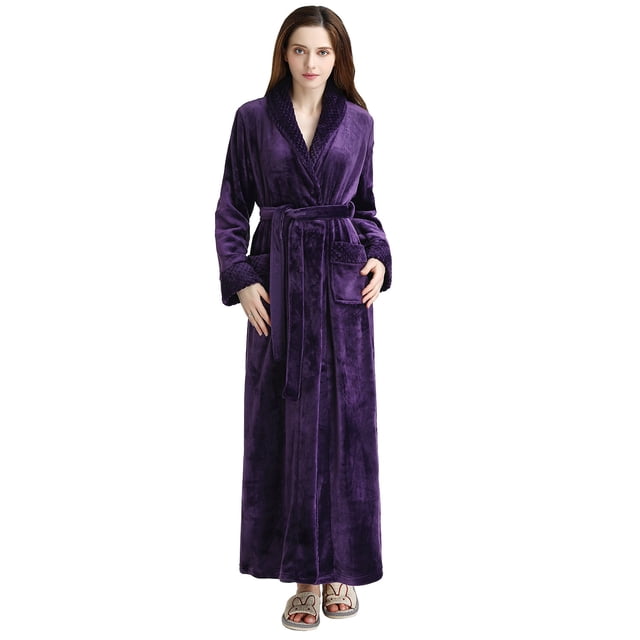 Womens Long Robe Soft Fleece Fluffy Plush Bathrobe Ladies Winter Warm Housecoat