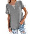 thumbnail image 1 of MAWCLOS Ladies T Shirt Solid Color Tops V Neck Tee Comfy Street Short Sleeve Blouse Gray 3XL, 1 of 7