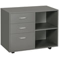 thumbnail image 1 of HOMCOM Modern Lateral Filing Cabinet, 3 Drawer File Cabinet for Letter and A4 Size Documents, Mobile, Printer Stand with Open Shelves, Rolling Wheels, Grey, 1 of 10