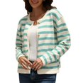thumbnail image 1 of Women‘s Striped Cardigan Sweater Trendy Long Sleeve Button Down Crewneck Knit Cardigans, 1 of 8