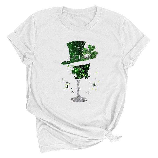 Dealovy T-Shirts de la Saint-Patrick pour Femmes, Manches Courtes, Col Rond, Coupe Ample, T-Shirt Décontracté à Motif de Trèfle