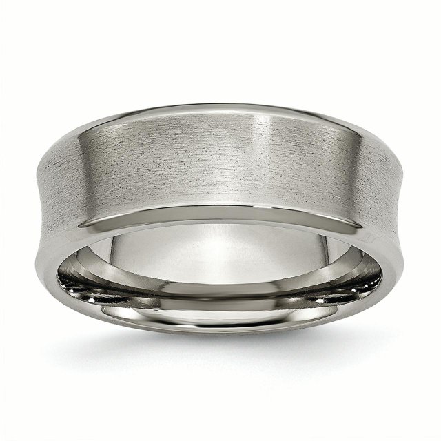 Titanium Beveled Edge, Concave 8mm Brushed & Polished Band Ring 11.5 Size