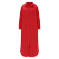 thumbnail image 4 of FcBaudy Robe à Manches Longues à Col Rabattu Longueur Cheville, Robes pour Femmes, Robes de Printemps pour Femmes Mode Féminine Col Rabattu Ample Coton Lin Manches Longues Ajustée Taille Haute Robe Femme Robe, 4 of 7