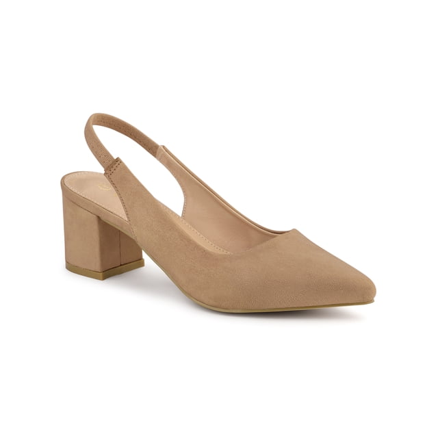 BLISSFUL STEP Escarpins à Talon Bloc pour Femmes Slingback Talons Nude 9