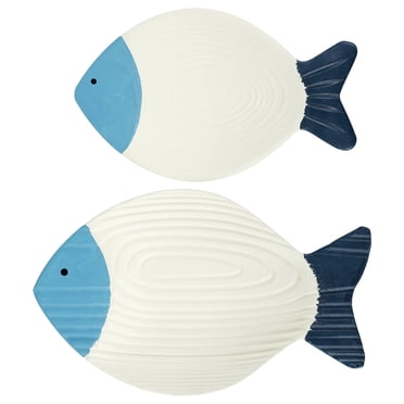 Qenwkxz 2PCS Wood Fish Nautical Beach Wall Decor Fish Wall Art Nautical Coastal Fish Ornament Artistic Ocean Fish Room for Home Bedroom Bathroom