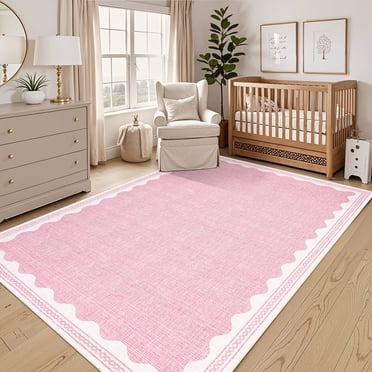 Garvee 9x12 Modern Bordered Area Rugs Washable Rug, Solid Rug Ultra Soft Rugs with Non Slip Backing, Low Pile Throw Rugs Carpet for Bedroom Living Room Home Office, Pink