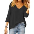 thumbnail image 1 of Nlife Women 3/4 Sleeve V Neck Solid Color Top, 1 of 1