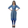 thumbnail image 3 of Moomaya Robes Indiennes pour Femmes Décontractées d'Été Imprimées Manches 3/4 Longue Kurta, 3 of 6