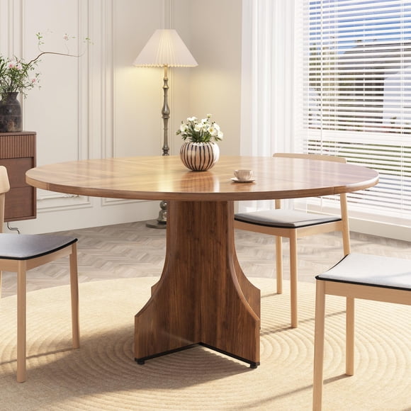 QinaQin 47 Inch Round Dining Table for 4-6 People, Rustic Farmhouse Circle Table with Pedestal Base