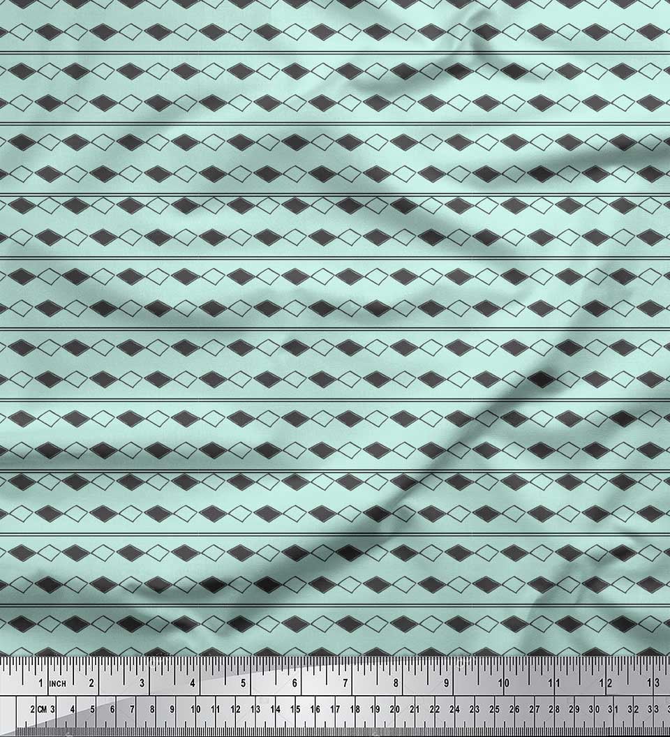 Soimoi Green Viscose Chiffon Fabric Stripe & Diamond Geometric Decor Fabric Printed Yard 42 Inch Wide