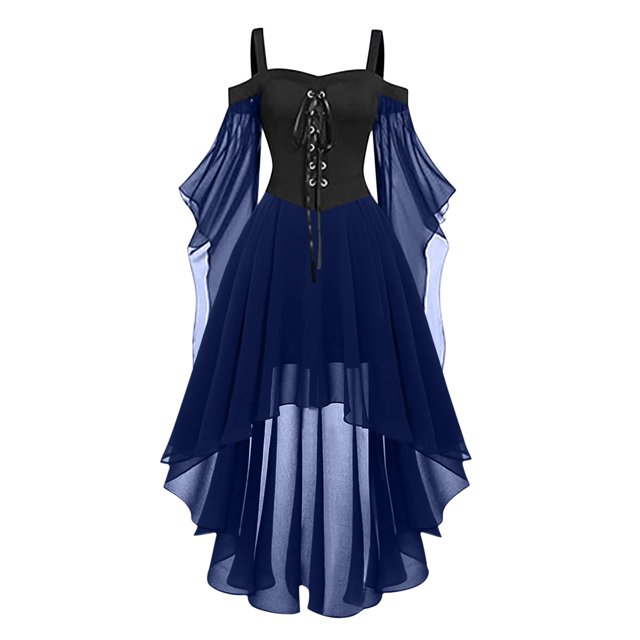 Robes Style Gothique pour Femmes Grande Taille Robe Midi Élégante avec Manches Évasées en Chiffon Tenue de Soirée Ourlet Irrégulier