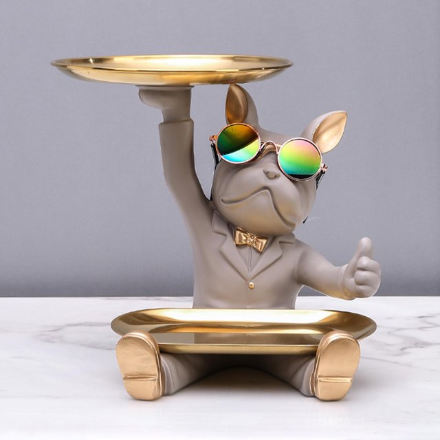 Sculpture Chic de Butler Statue de Chien Rangement de Bijoux Figurine d'Animal Porte-Clés pour Gris