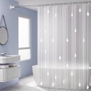 Rideau de douche pour salle de bain moderne hiver, EDHITNR Ensemble de rideaux de douche en plastique transparent, 71x71 Inches Rideau de douche en tissu long avec anneaux pour baignoire de salle de bain Salon