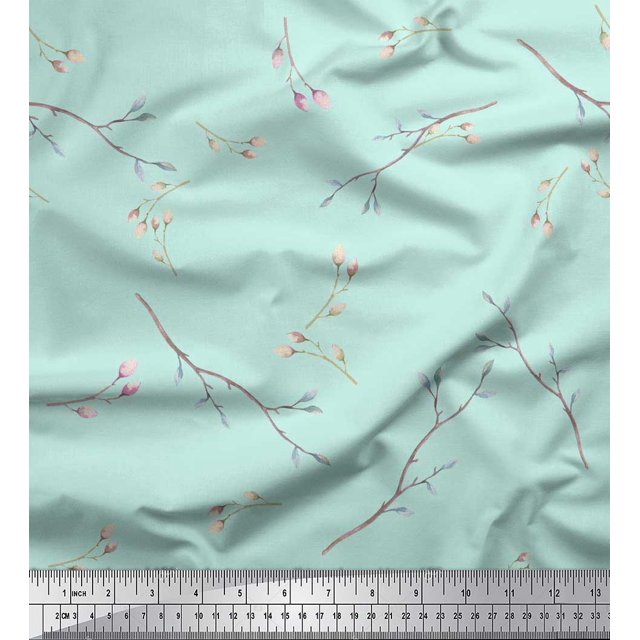 Soimoi Modal Satin Fabric Leaves & Buds Flower Fabric Prints by Yard 42 Inch Wide