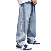 Ketyyh-chn99 Men's Jeans 2024 Casual Pants Shorts Leg Men's Pants Plus Size Street Jeans Fashion Trousers Loose Wide Men's Pants Blue,L