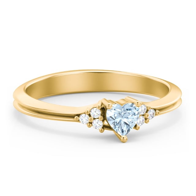 Birthstone Heart Ring with Shoulder Accents - Aquamarine (March)