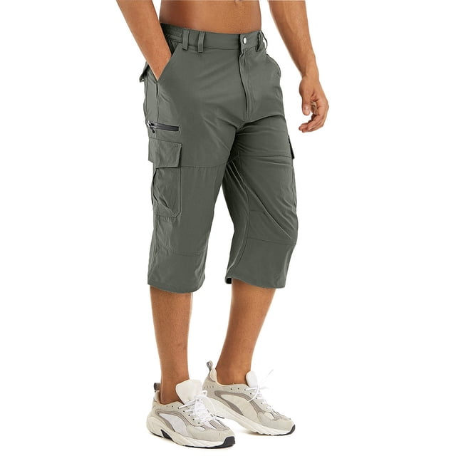 EOYWHK Capri Cargo Shorts for Men with Multi-Pockets,Relaxed Fit Breathable Summer Athletic Pants,Solid Color Hiking Running Shorts