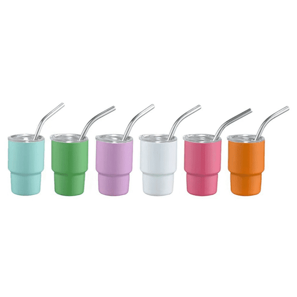 Mini Tumbler Shot Glass with Straw Sublimation Double Layer Metal Cute Shot Glasses Set 3oz with Lids