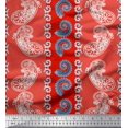 thumbnail image 1 of Soimoi Red Viscose Chiffon Fabric Stripe & Paisley Print Sewing Fabric Yard 42 Inch Wide, 1 of 3