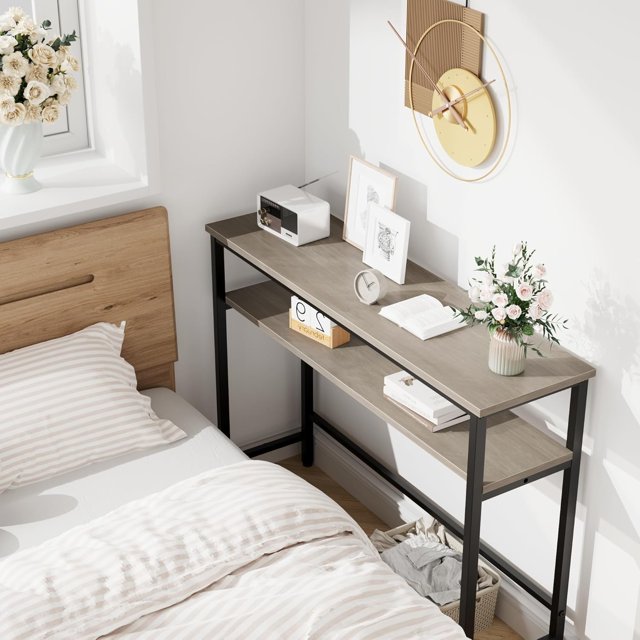 Kojooin Table Console, Table d'Entrée à 2 Niveaux avec Tablette Réglable, Table Étroite pour Couloir, Vestibule Ou Salon