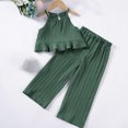 thumbnail image 2 of Plebaso Girls 2 Piece Outfits Summer Ruffle Cami Tops Loose Wide Leg Pants Kids Vacation Beach Clothes Set, 2 of 6