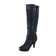 thumbnail image 3 of Bottes Mode Décontractées pour Femmes à Talons, Hauteur Genou, Plateforme, Fermeture Éclair Latérale, Boucle, Robe ( Noir, 9), 3 of 5