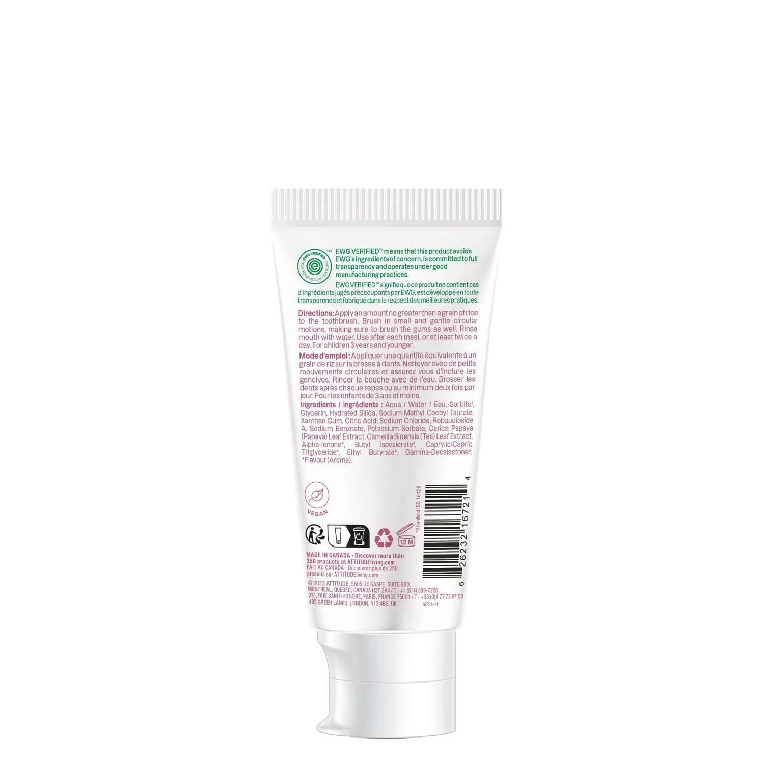 ATTITUDE baby leaves, Dentifrice d'Entraînement, Sans Fluorure, Fraise