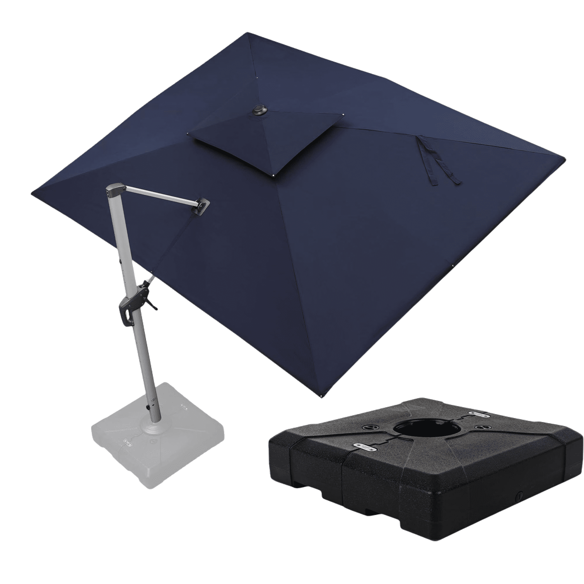 PURPLE LEAF 9 x 12FT Deluxe Rectangular Patio Umbrella with Base, Large Offset Cantilever Umbrella with 360° Rotation, Navy Blue