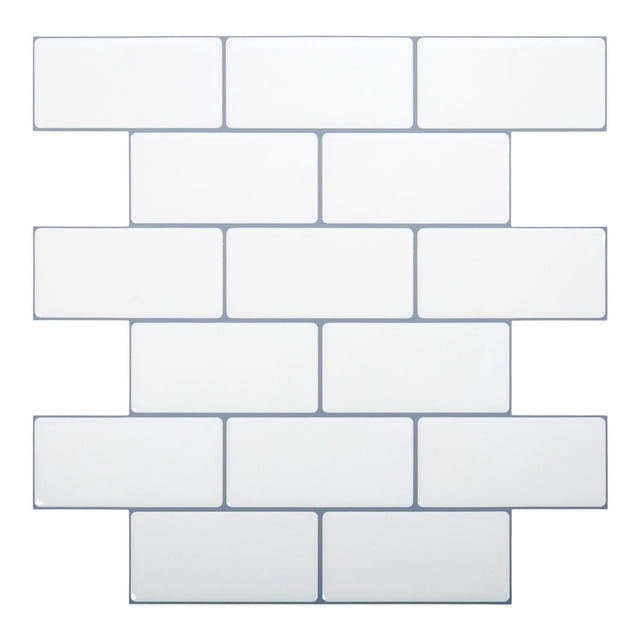 Truu Design Carreaux Muraux Autocollants de Métro Blancs à Décoller et Coller, Disposés en Motif de Briques Quadrillé avec une Finition Lustrée et des Lignes de Coulis Gris Pâle, en PVC Résistant à l'Eau, Convenant aux Dosserets de Cuisine Ou de Salle de Bain et à une installation Bricolage Facile Sans Coulis Ni Colle.